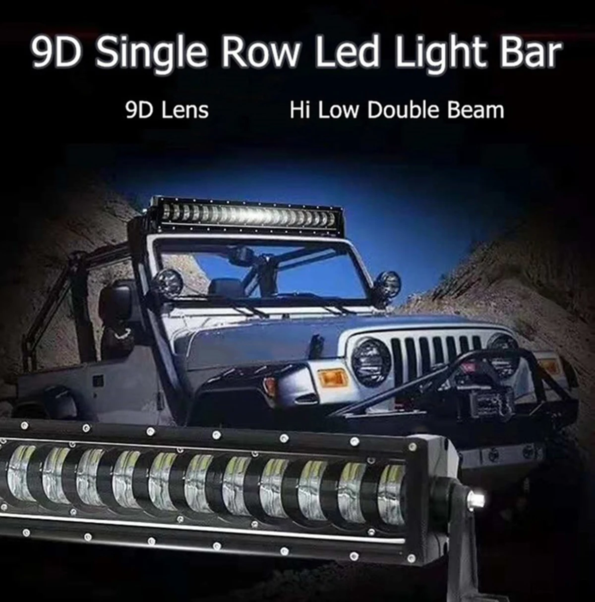 Фото 9D однорядный внедорожный светодиодный рабочий фонарь Hi Low Double Beam 11 17 25 35 45 53 55 дюймов Водонепроницаемый для Jeep Car Trucks №2
