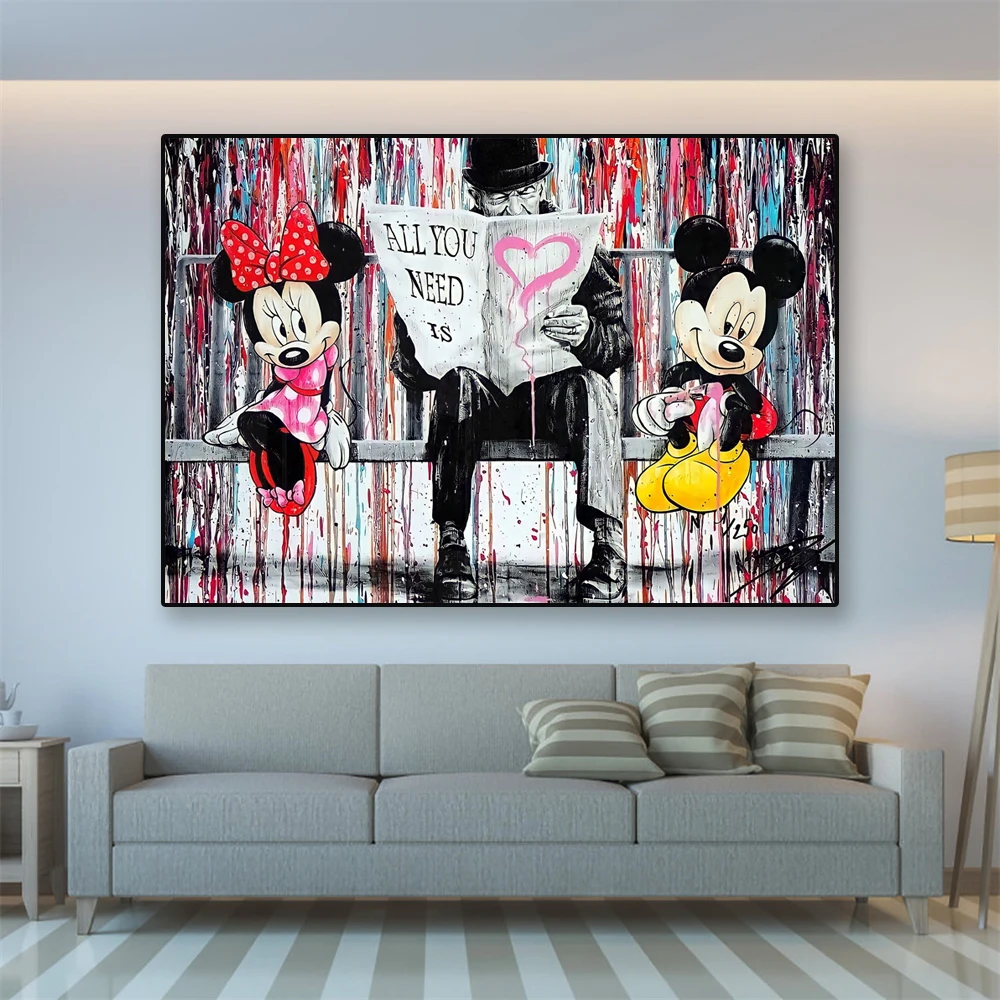 

Современный художественный постер с граффити, диснеевские Дональд Дак и деньги, Картина на холсте, уличный художественный принт, Настенная ...