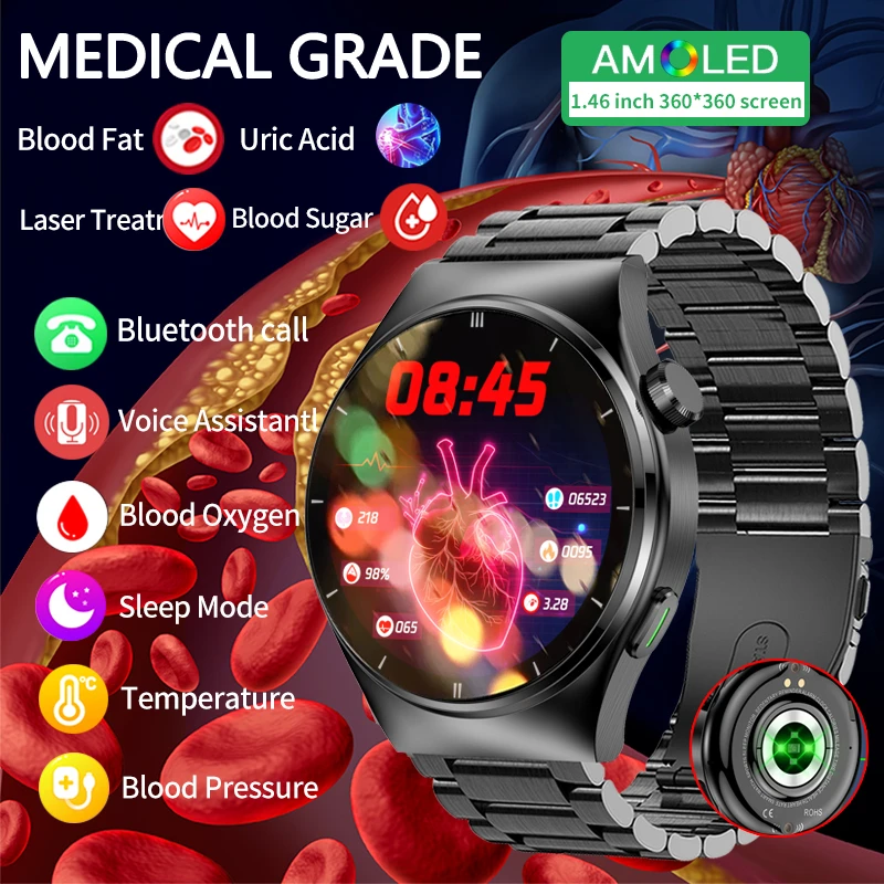 

Смарт-часы probe650nm мужские с лазерной терапией, датчиком уровня сахара в крови и мочевой кислотой