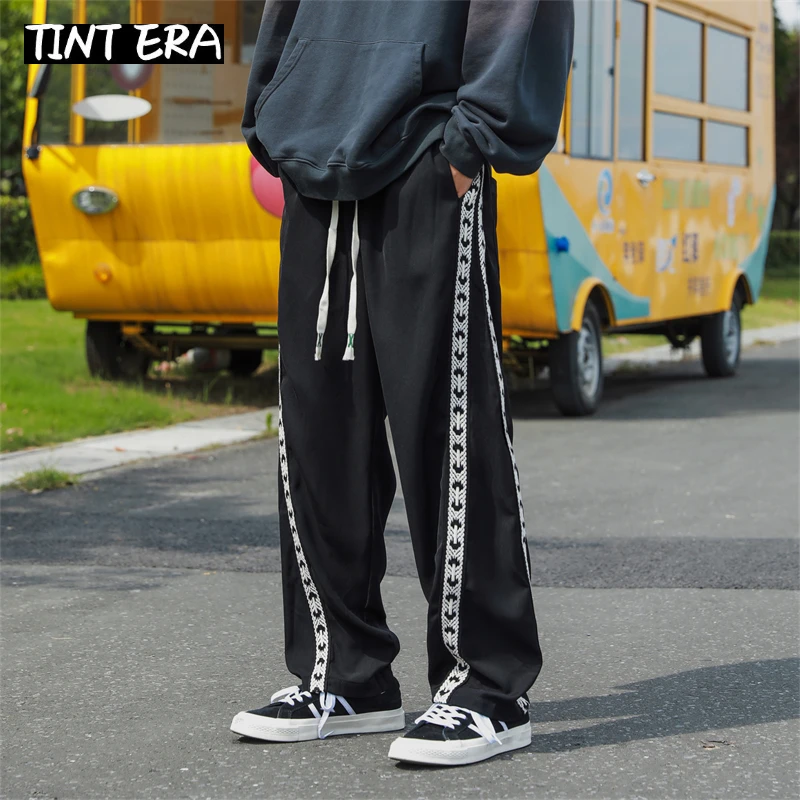 

TINT ERA Ice Silk Striped braided tape Wide-leg Pants Men Spring Summer Fashion Oversized Pants Men Loose Straight Male Trousers