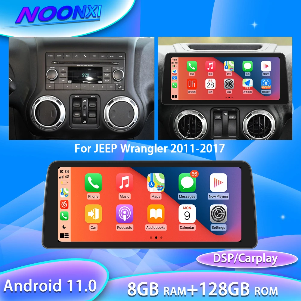 

8GB+128GB Car Radio Video Players With Screen Bluetooth 2 Din Stereo Receiver Automotive Multimedia GPS For JEEP Wrangler 2011+