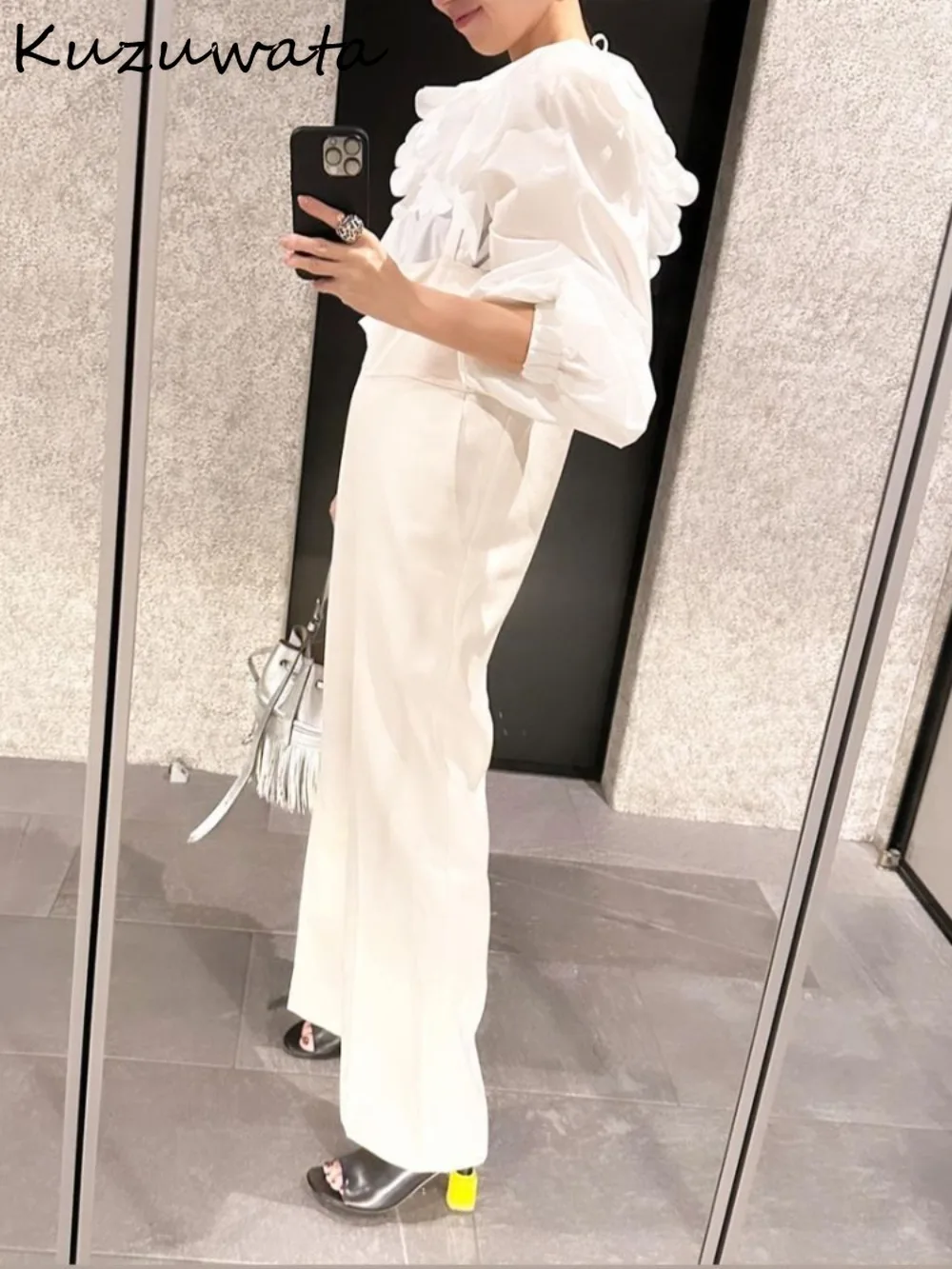 Kuzuwata милые винтажные Блузы с рукавами-фонариками и воротником Питер Пэн