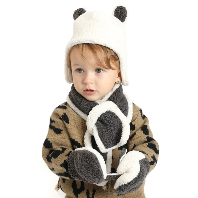 

3Pcs/set Baby Hat Scarf Set With Gloves Cute Bear Ear Autumn Winter Hat For Baby Boy Girls Beanie Cap Infant Toddler Kids Bonnet