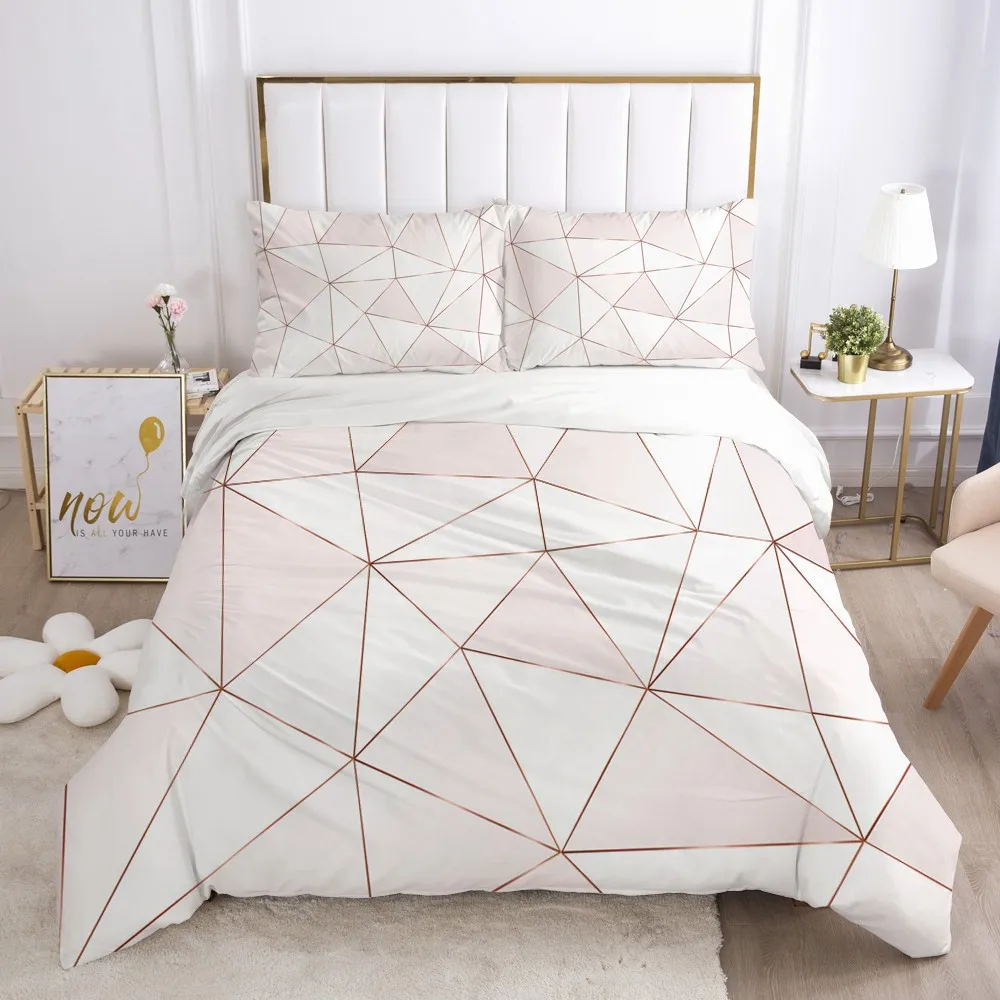 

3D Digital Pink Geometry Comforter Bedding Sets White Linens Bed Twin Queen King Double 180x210cm Duvet Covers 3pc Home Textile