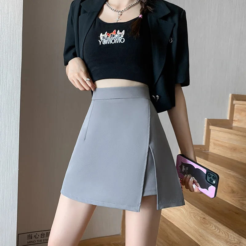 Sexy Slit Skirt 2022 Summer Thin Section Breathable And Comfortable High Waist Thin Skirt Irregular A-Line Culottes Women