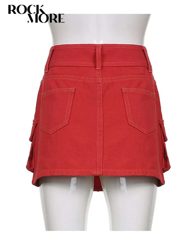 Rockmore винтажная женская джинсовая юбка с карманами и низкой талией мини-юбка