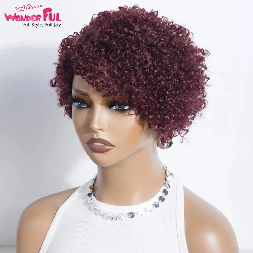 99J короткий бразильский кудрявый парик из человеческих волос Короткие парики с