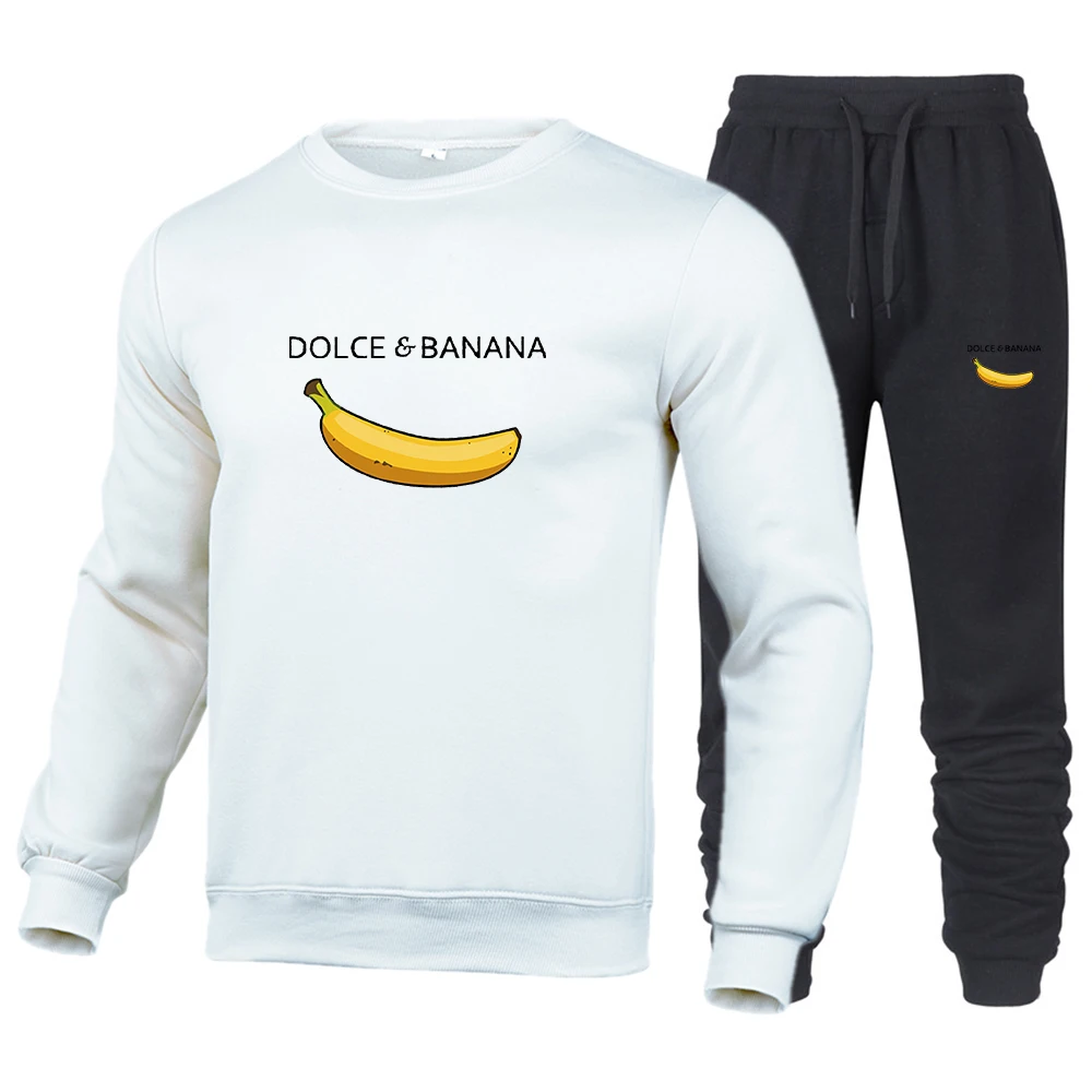 

Dolce & Banana Men's Casual Sports Suit Crew Neck Loose Sweater Plus Sweatpants Casual Fashion Suit Two Piece