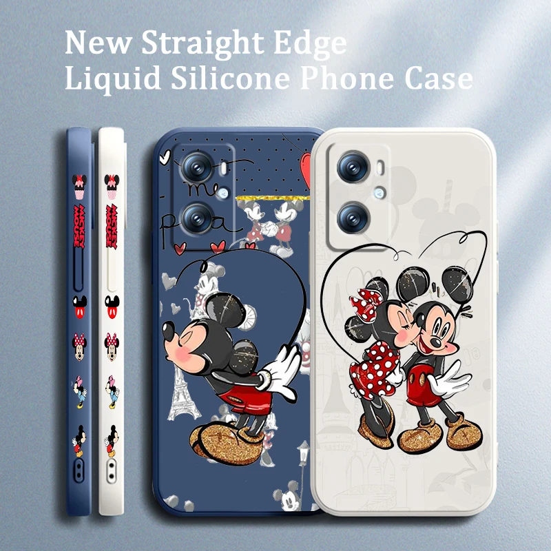 

Pink Disney Minnie Mickey Liquid Left Rope Phone Case For OPPO A96 A94 A93 A77 A76 A74 A72 A57 A53 A16 Find X5 X3 Lite F21 5G