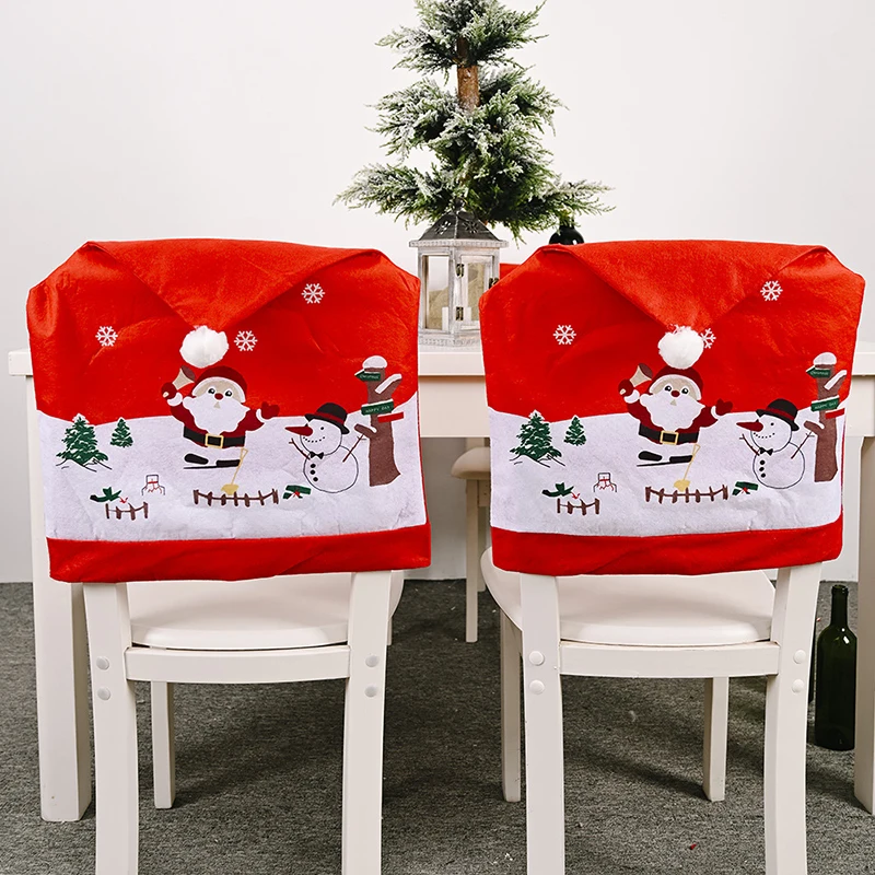 

1PC Christmas Chair Cover Red Santa Claus Hat Dining Chair Cover for New Year Merry Christmas Party Home Kitchen Table Decor