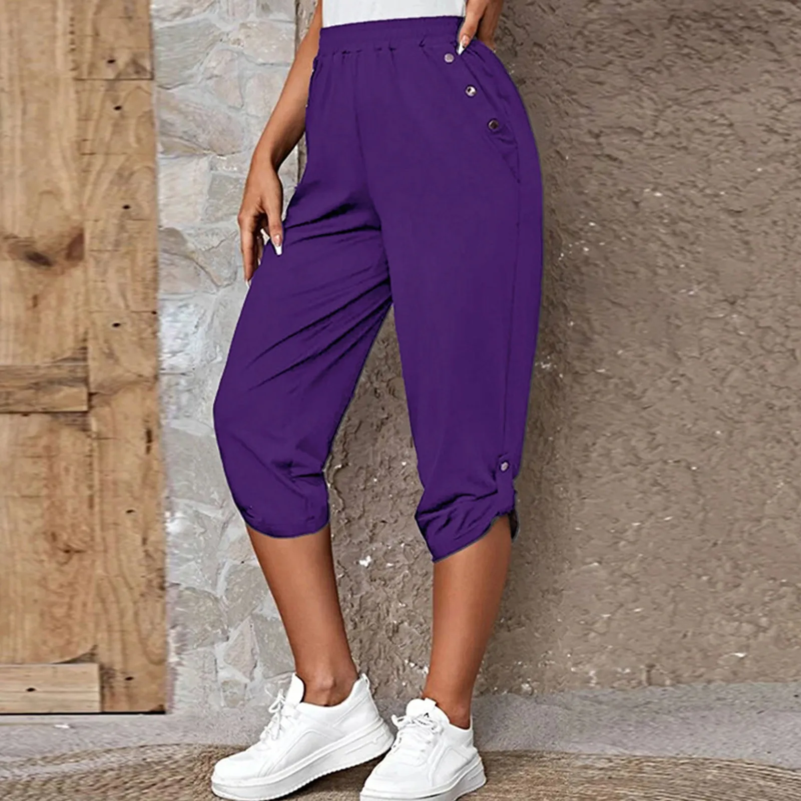 

Women Capris Pants Female Women's Summer Breeches 2023 High Waist Cropped Pants Woman solid Color Straight Calf-Length Pant