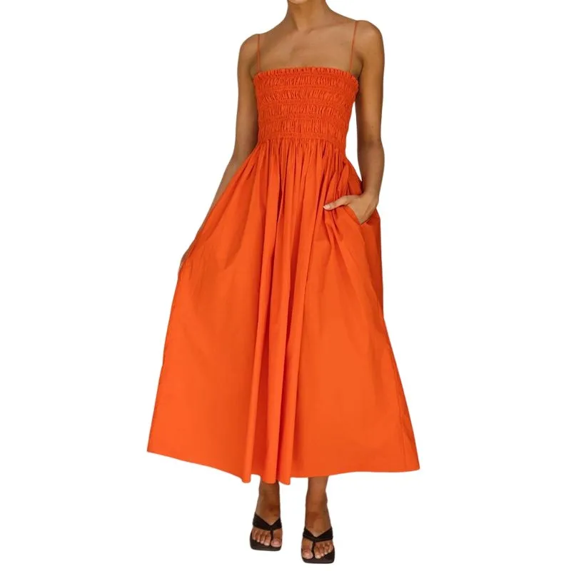 

Slim Sexy African Maxi Dress Spaghetti Strap Dress Women's Birthday Dress Solid Color High Waist Wrap Chest 2023 Spring S-XL