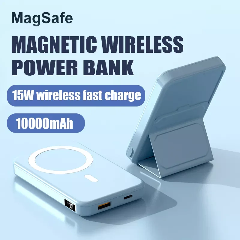 

2023New 10000mAh Magnetic Power Bank PD 22.5W Wireless Fast Charging External Battery With Folding Stand For Iphone 12 13Promax