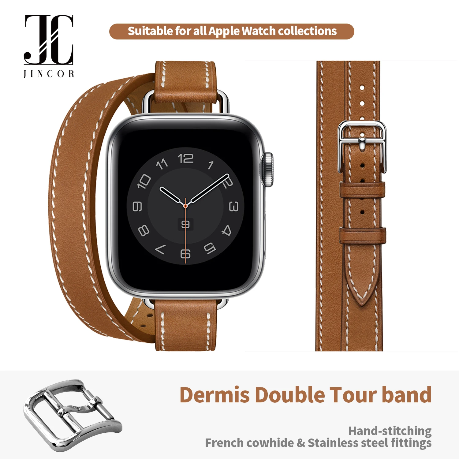 Двойной кожаный ремешок JINCOR для Apple Watch Band 44 мм 45 40 спортивный браслет-петля iWatch