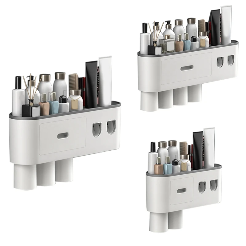 

Magnetic Adsorption Inverted Toothbrush Holder Double Automatic Toothpaste Squeezer Dispenser Storage Rack