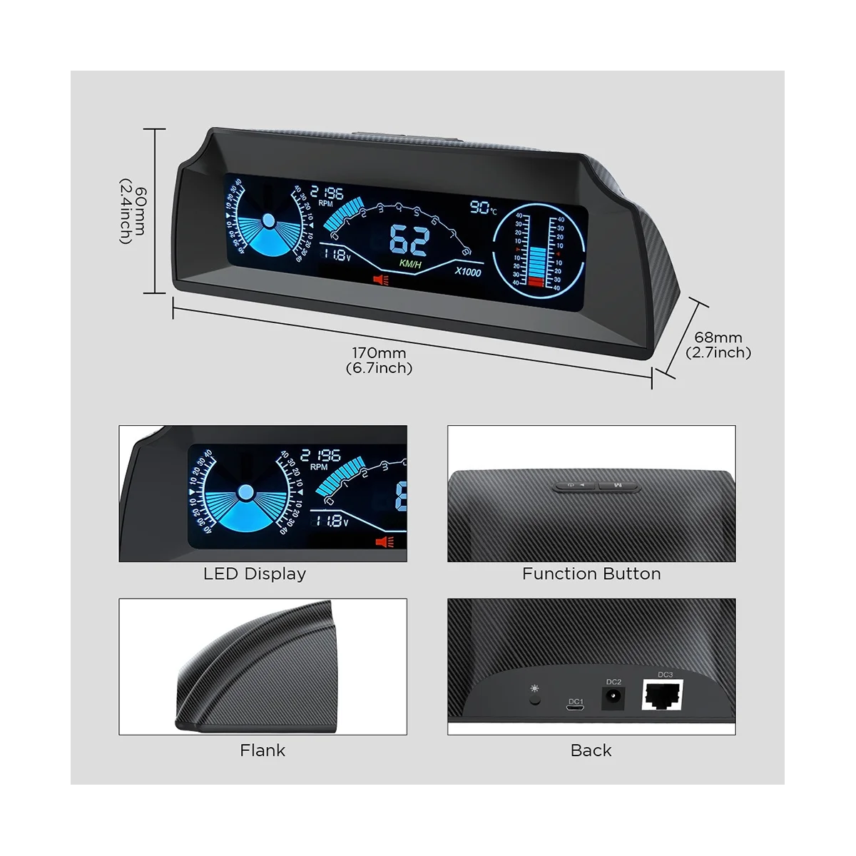 Автомобильный бортовой компьютер X90 OBD2 Спидометр с углом наклона