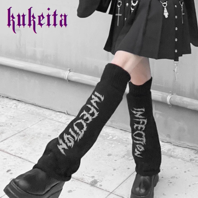 

Kukeita Harajuku Stlye Y2k Letter Print Knitted Cosplay Leg Warmers Socks JK Punk Girls Japanese Kawaii Streetwear Leg Cover