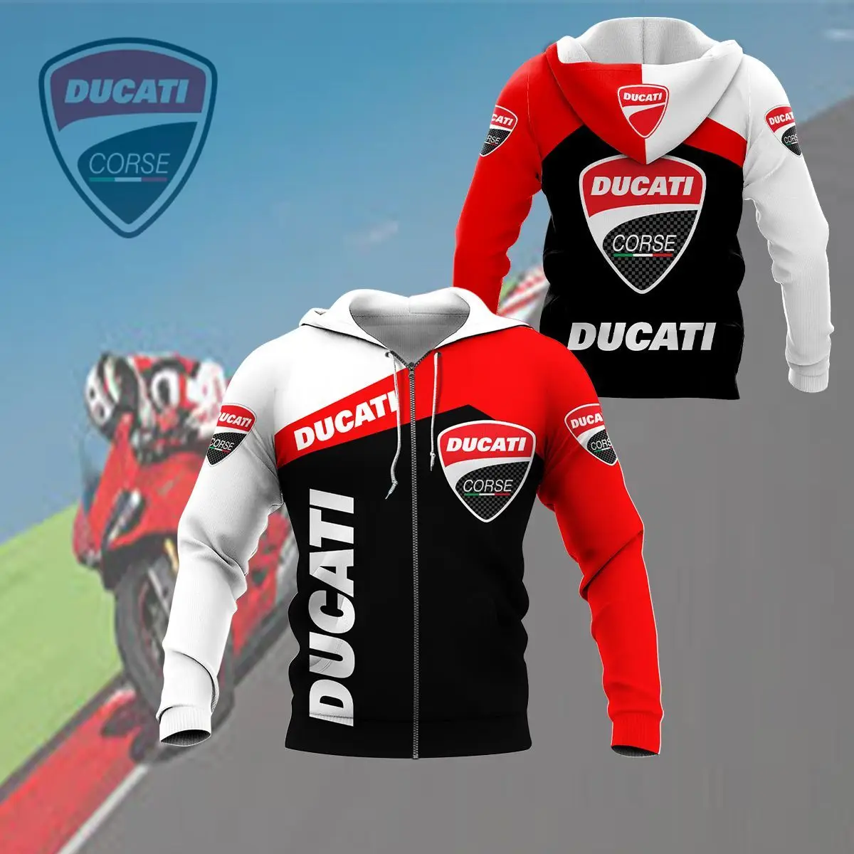 

2023 newDucati racing suit fashion hoodie motorcycle riding jacket outdoor sports pullover hot sale men's and women's zip hoodie