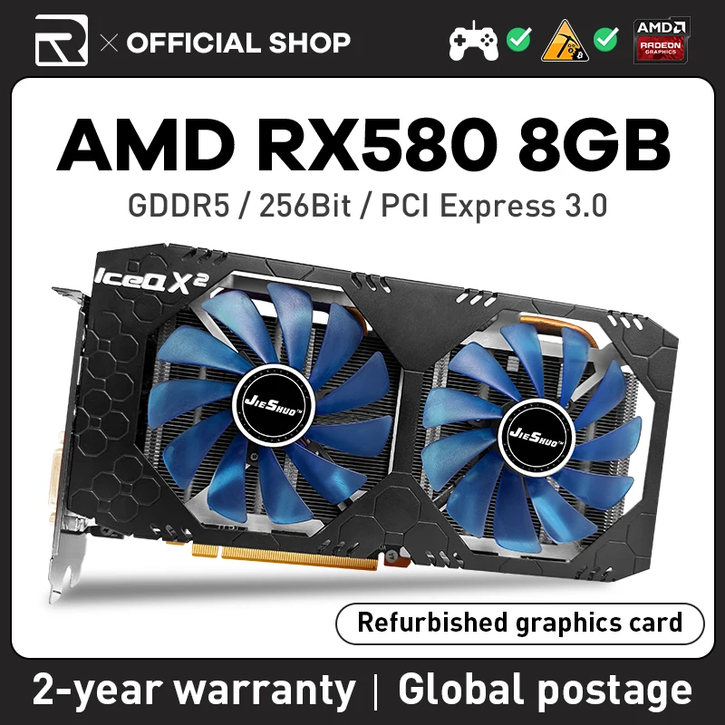 

Видеокарта AMD Radeon RX580 8 Гб JIESHUO GDDR5 256Bit 2048SP, компьютерная видеокарта, игровой графический процессор RX 580 для майнинга, например, KAS и т. д.