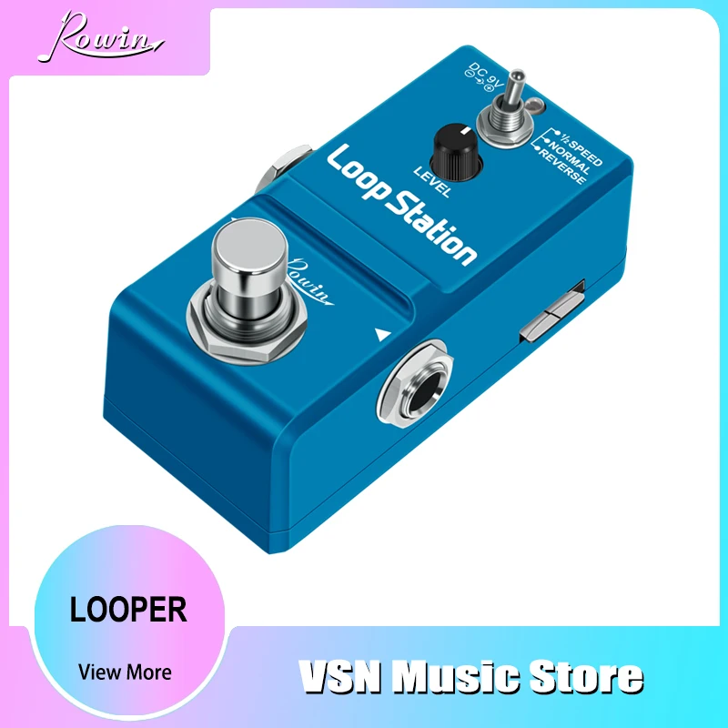 Enlarge Rowin Mini Guitar Looper Pedal Unlimited Overdubs 10 Minutes of Looping, 1/2 time, and Reverse, built-in 1G SD Card for memory