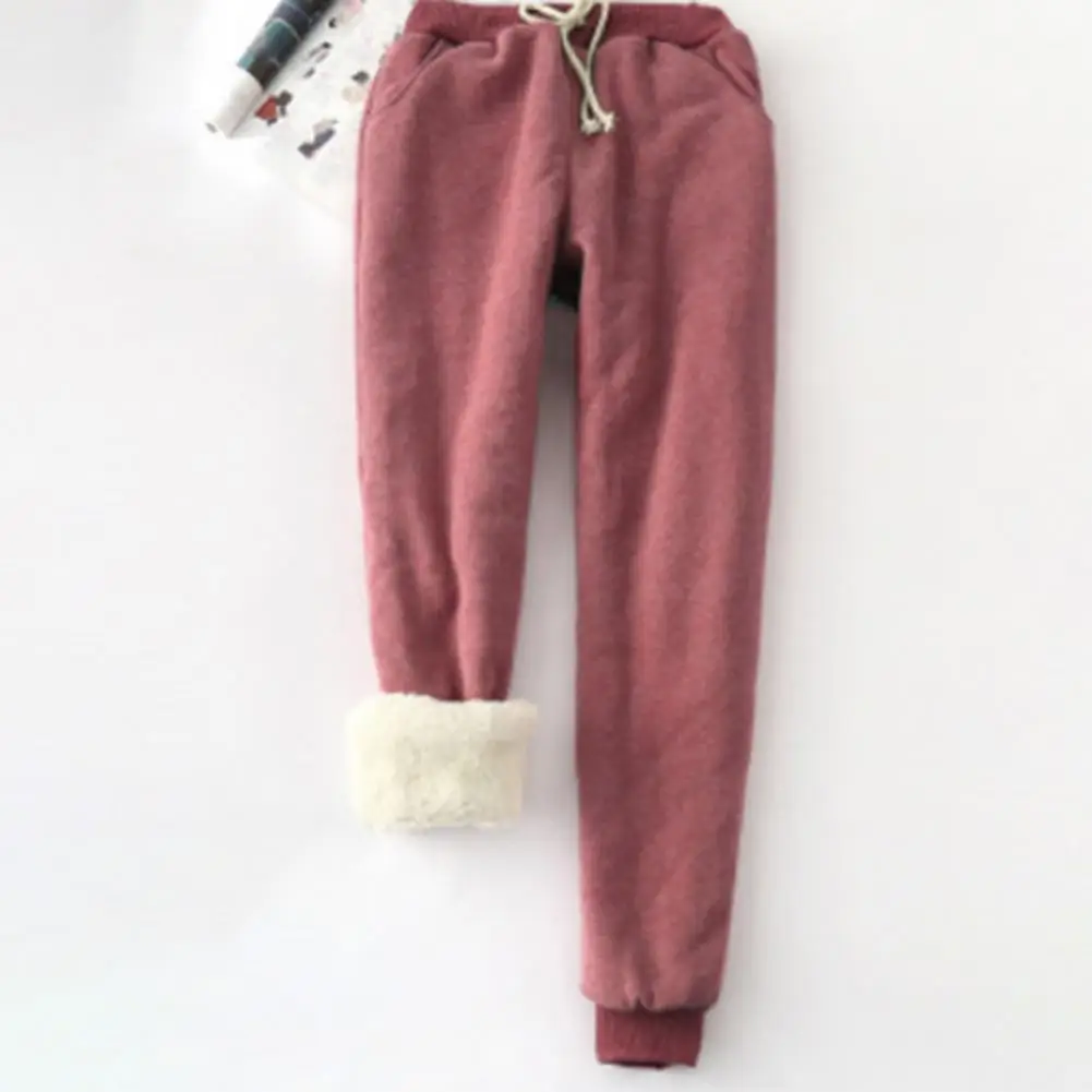 

Women Winter Warm Long Pants Solid Color Drawstring Ankle Tied Fleece Thick Leggins Mujer Sweatpants Casual Leggings