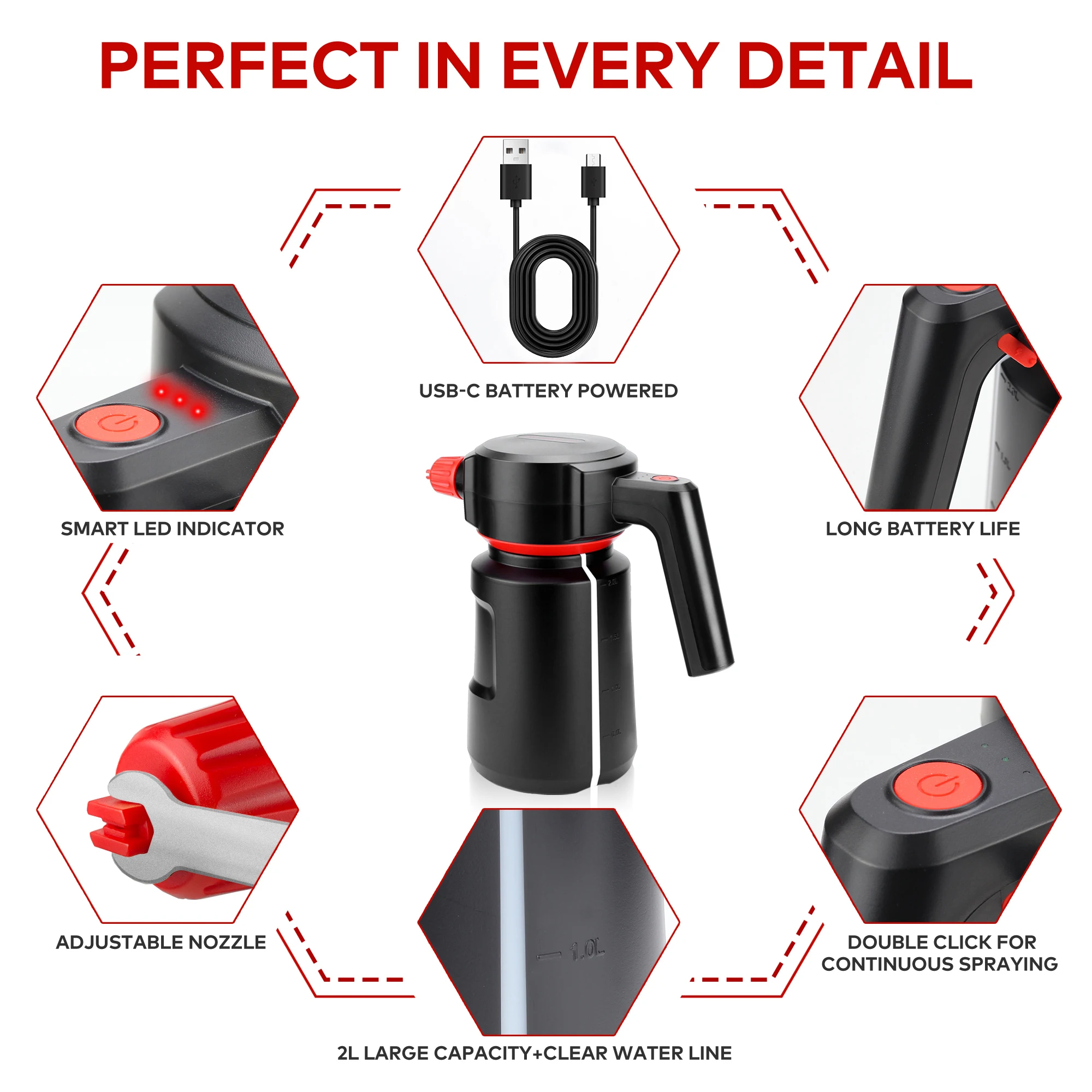 Беспроводной распылитель пены для автомойки Электрический Мощный 4500 мАч 2 л