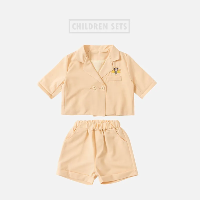 

Children's Formal Suit Kids Blazer Sets Girls Two Piece Outfits Boys Clothes 2022 Summer Korean Baby Coat+Shorts Clothing Sets