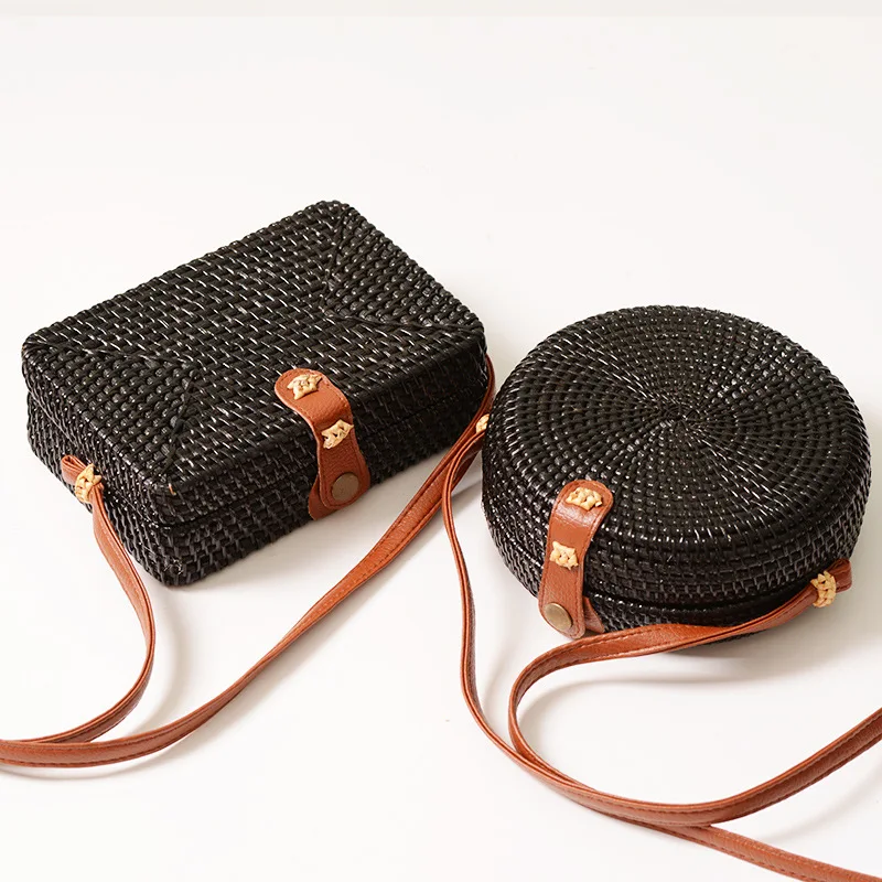 Vine-woven Butterfly Bag Ins Sen Series Vintage Literature and Art Handmade Black Mini Woven Bag PU Belt