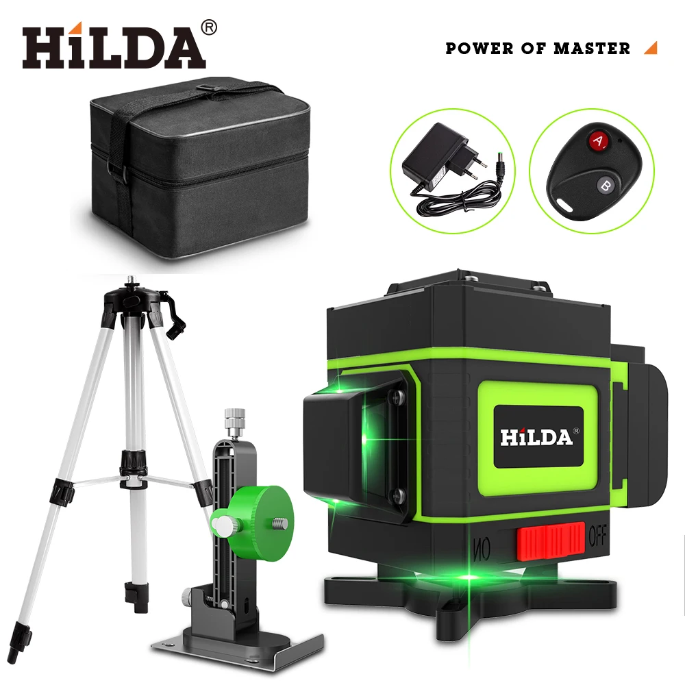 HILDA Laser Level 12 Lines 3D Self-Leveling 360 Horizontal And Vertical Cross Super Powerful Green Laser Beam Line