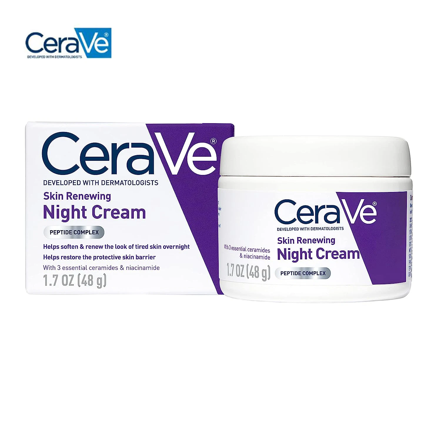 

Original 48g CeraVe Skin Renewing Night Cream 24 Hours Hydration Nourishing Repair Cream Improve Dull For Normal To Dry Skin