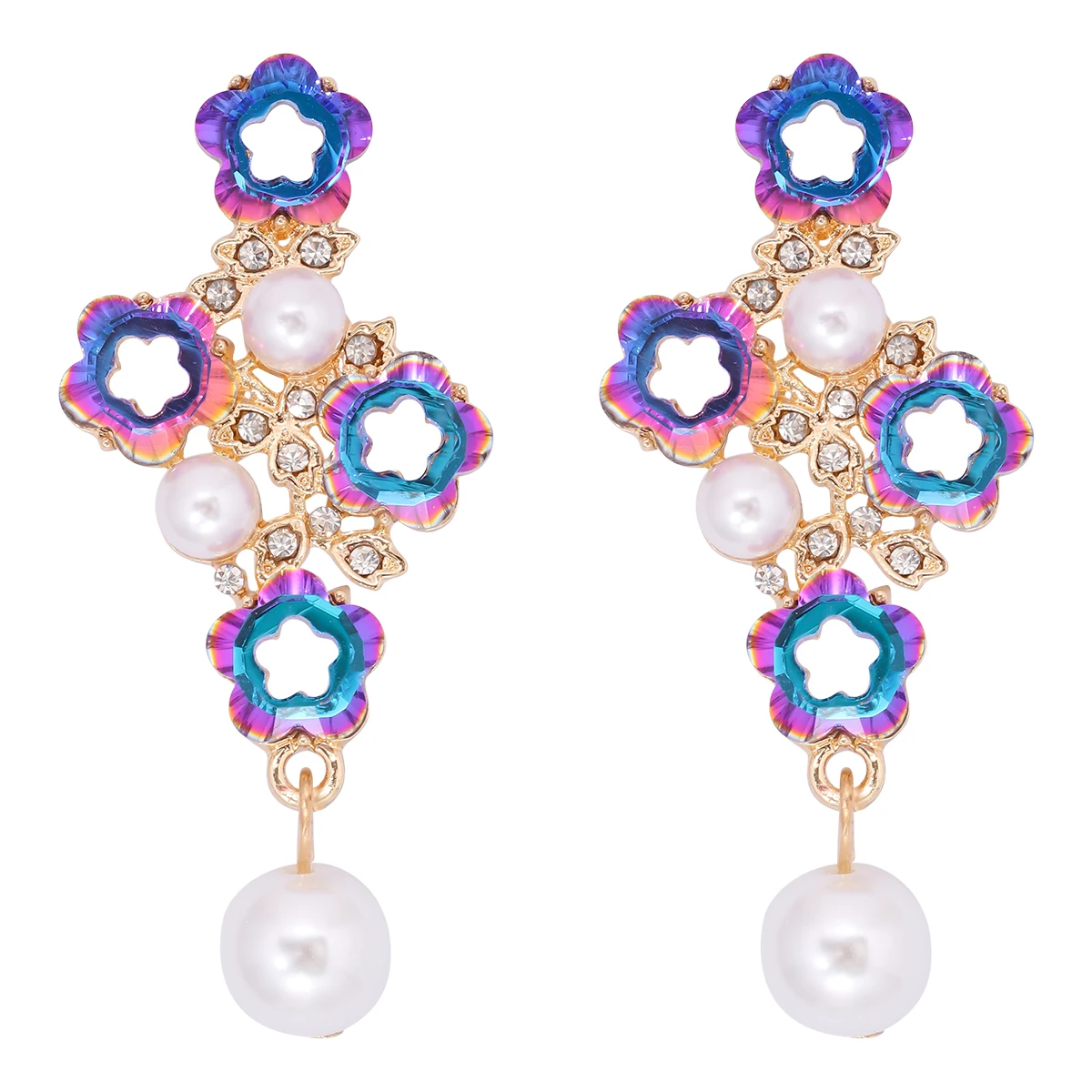 

Modern Fashion Colorful Crystal Pearl Earrings for Women Elegant Rhinestone Dangle Earrings Statement Jewelry Wholesale