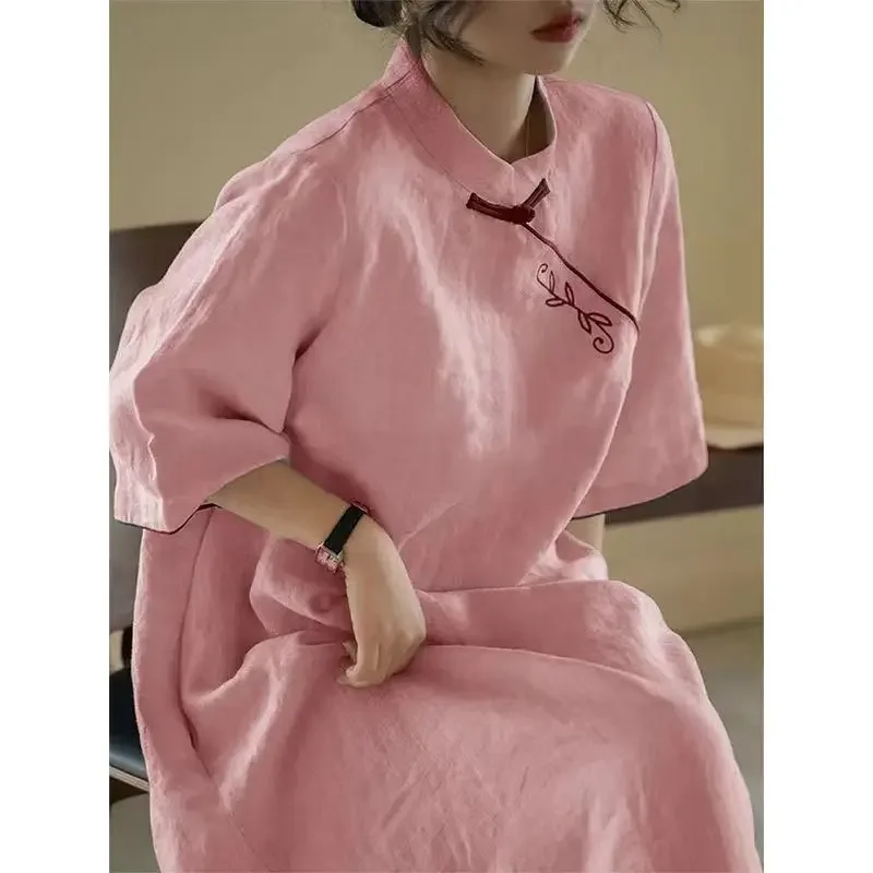 Осень 2024 элегантная традиционная одежда женское свободное платье Cheongsam из хлопка
