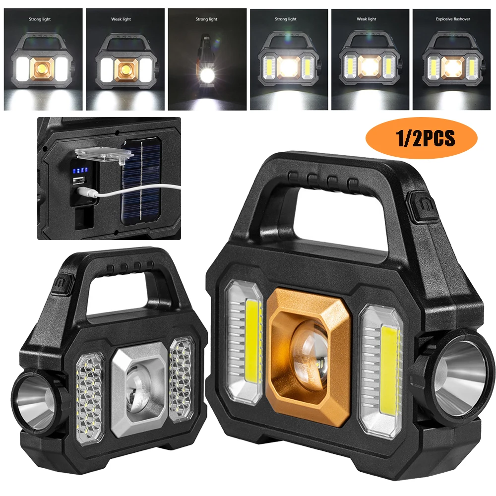 

Водонепроницаемый переносной фонарик, походный мощный светфонарь льник на солнечной батарее с USB-зарядкой, 1/2 шт.