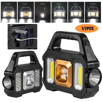 1/2pcs Waterproof Flashlight Portable Torch Light Camping Powerful Lantern Solar USB Charging Flashlight for Camping Hiking Lamp 1
