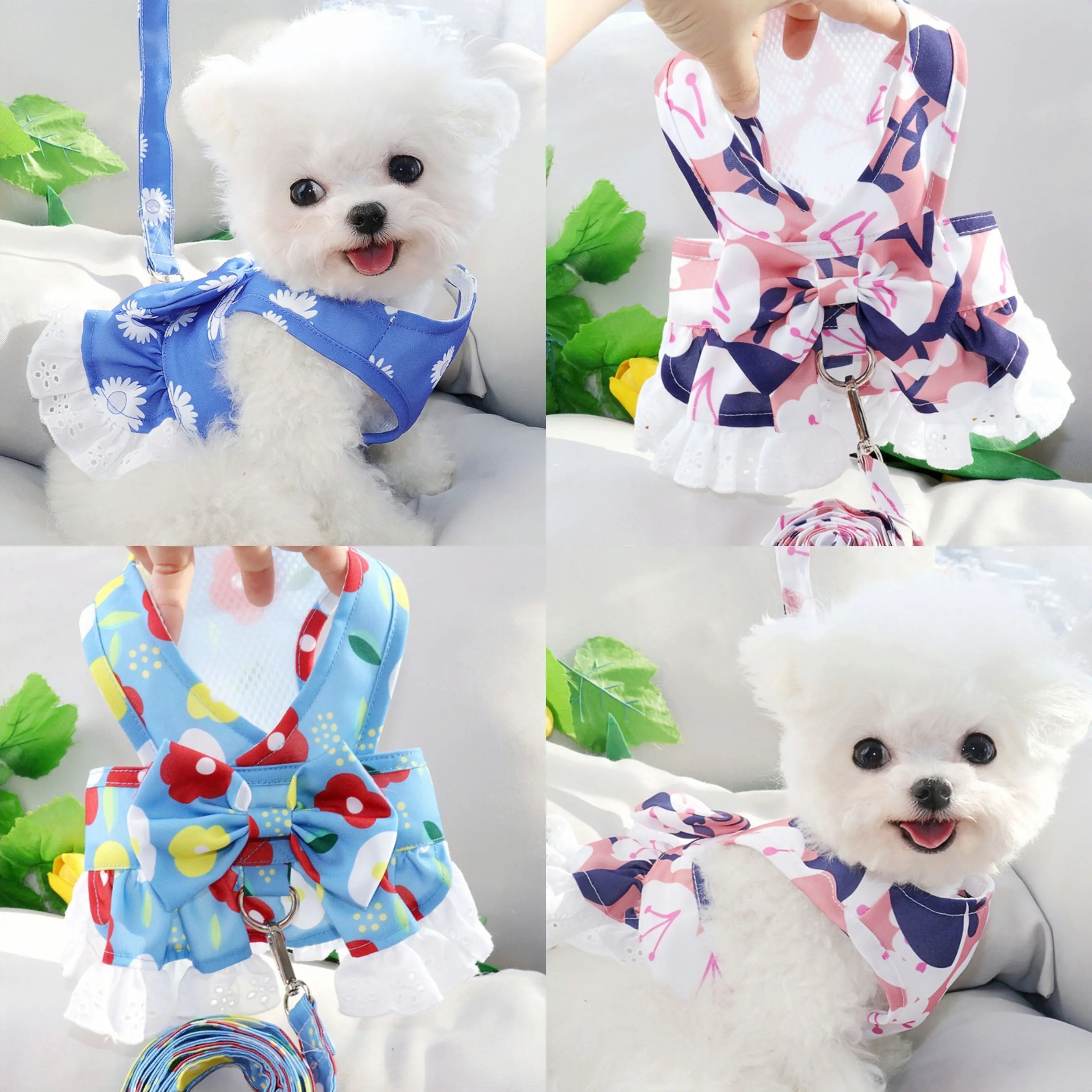 

Spring and Summer Pet Chest Strap Skirt Kitty Puppy Harness Traction Rope Small and Medium-sized Dog Sweet Dress Maltese Poodle