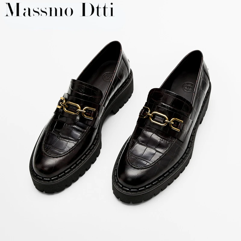 

2022 Spring Autumn Fashion Genuine Leather Platform Shoes Animal Print Women Simple All-match Casual Loafers Female