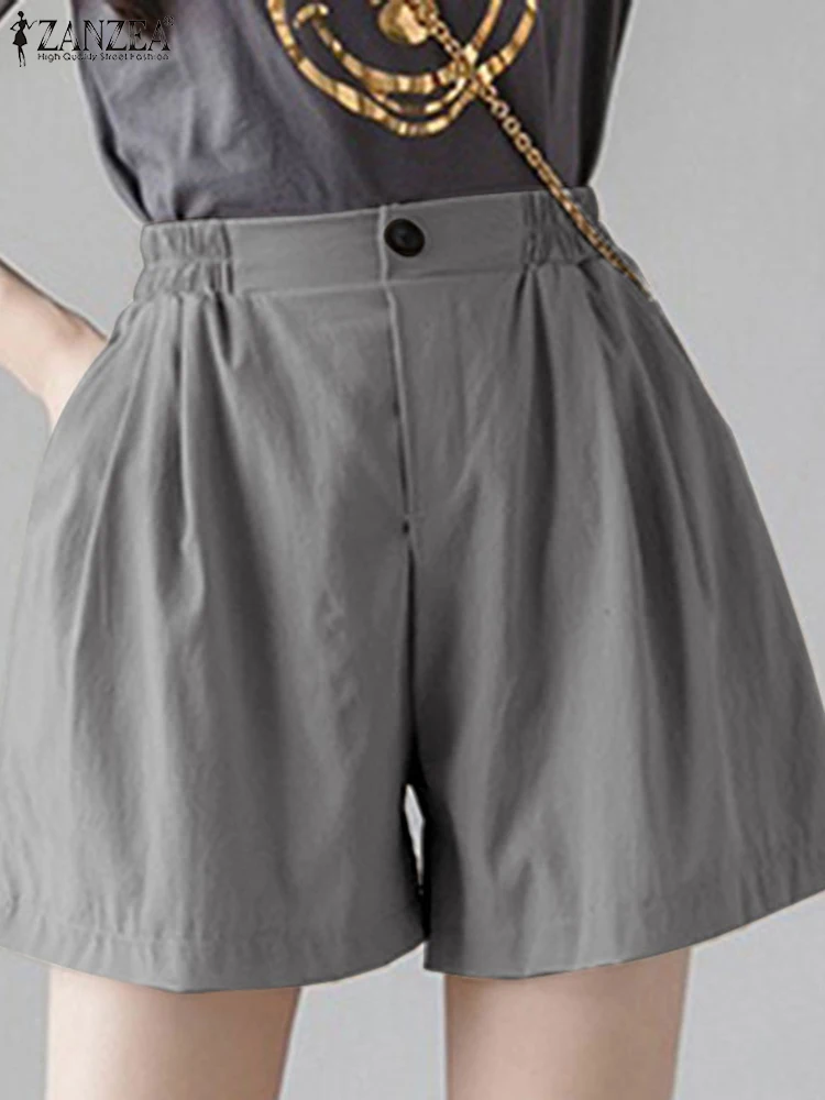 

ZANZEA Elegant Women Shorts 2022 Summer Loose Elastic Waist Shorts Casual Lady Zip Up Pants Mini Pants Oversized Suits Pants