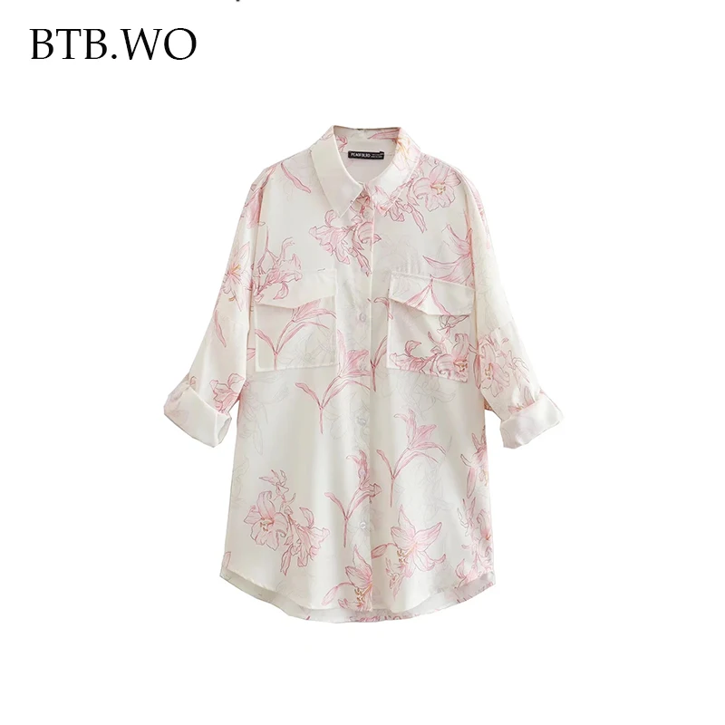 

Женская блузка с длинным рукавом BTB.WO Za, модная Мягкая атласная офисная одежда, рубашки, однобортные повседневные топы, свободные рубашки