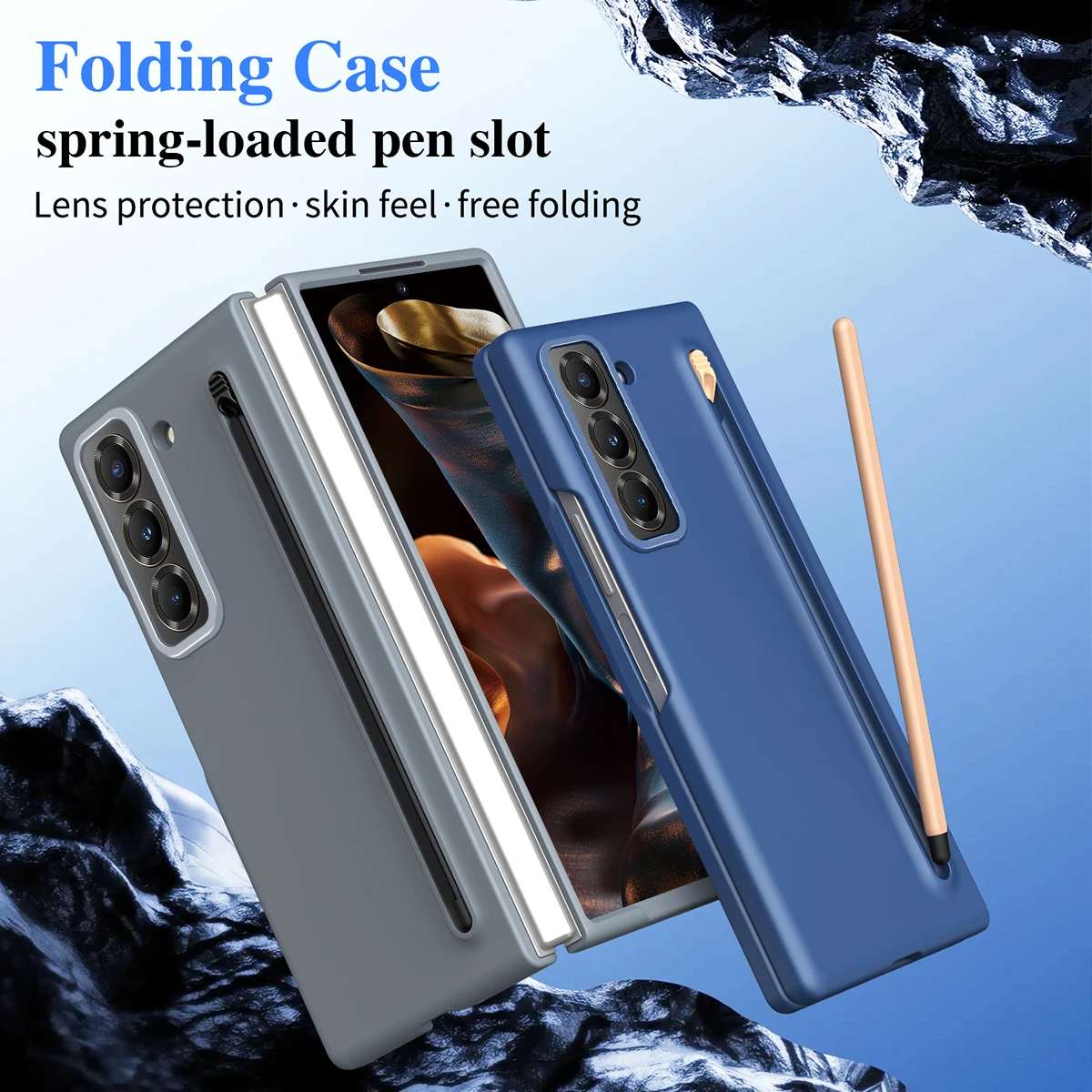 Фото Чехол для Samsung Galaxy Z Fold 7 6 5 4 3: Матовый, эластичный, приятный на ощупь, с опциональной ручкой и защитной пленкой, ударопрочный, жесткий корпус №3