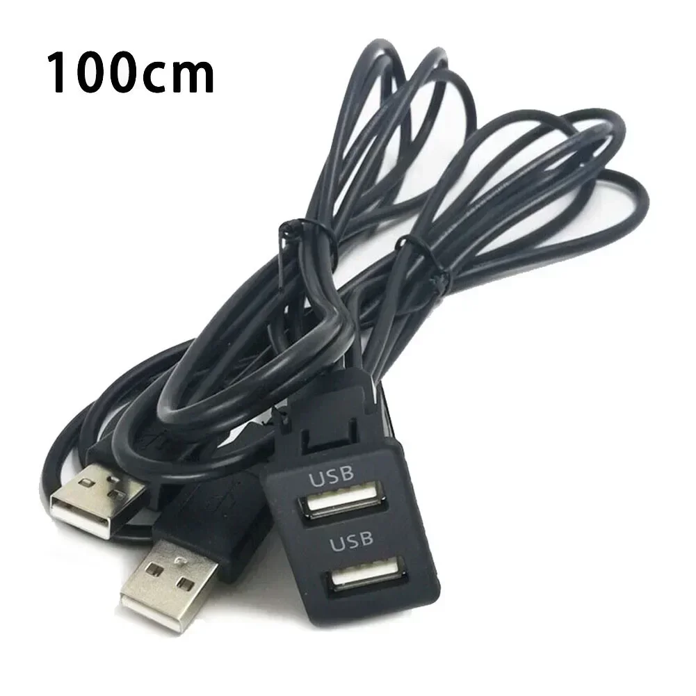1szt 1M Car Stereo Dual USB Panel Audio Cable Adapter z samochodowym uchwytem podtynkowym Port Czarny Plastik Łatwy w montażu