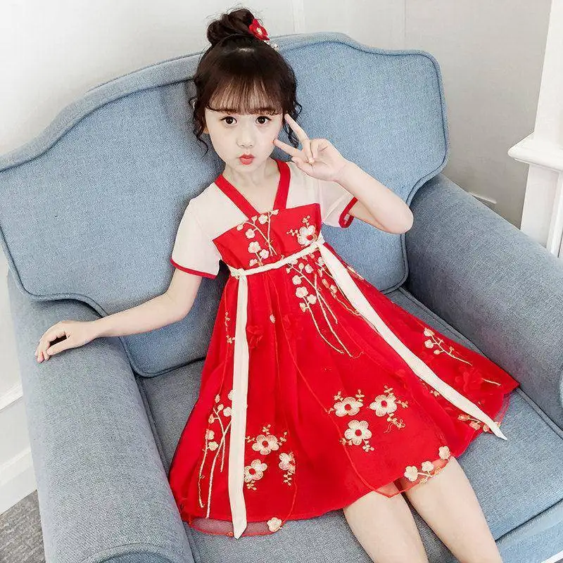 

Летние праздничные платья Hanfu для девочек 2023, детская супер сказочная вышивка принцессы от 2 до 12 лет, крутая одежда для маленьких детей