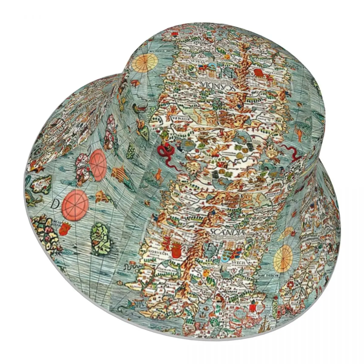 Carta Marina,Map Of Scandinavia By Olaus Magnus-1539 reflective Bucket Hat Men Women Bucket Hat Outdoor Sunscreen Beach Hat Cap