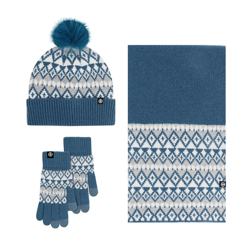 Шапка шарф и перчатка комплект для женщин зимняя теплая мягкая вязаная шапочка с