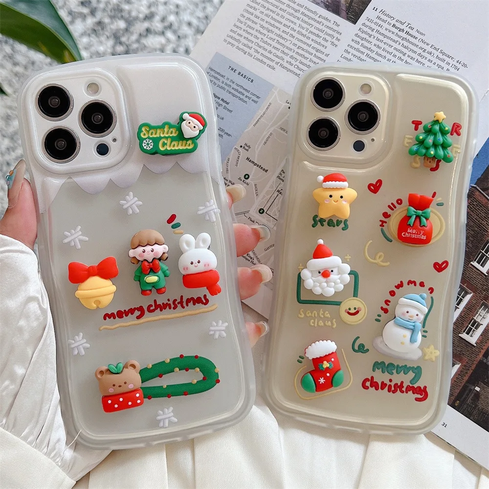Фото 3D Милый Рождественский прозрачный мягкий чехол для iPhone 13 12 Pro Max для iPhone 11 XS MAX X XR новогодний бампер с изображением святого дерева в подарок №2