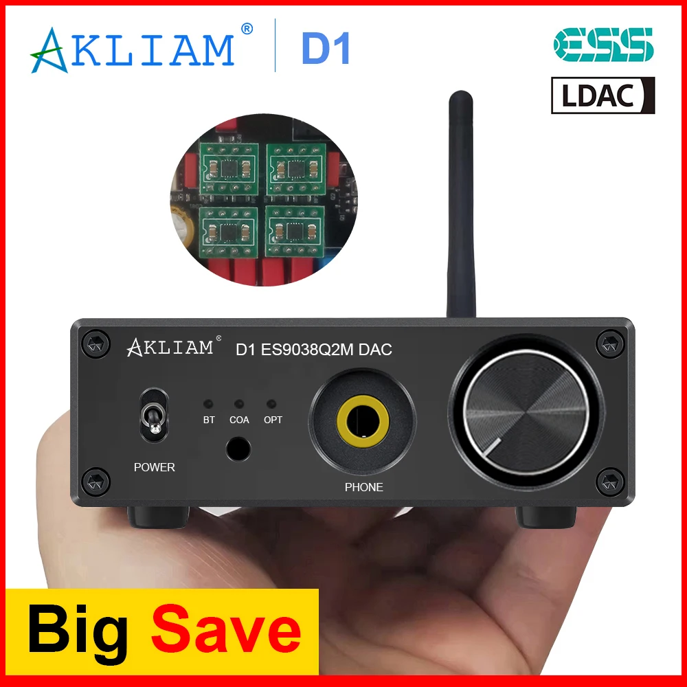 Akлиам D1 ES9038Q2M DAC APTX-HD LDAC Aptx-адаптивный Bluetooth HIFI звуковой декодер
