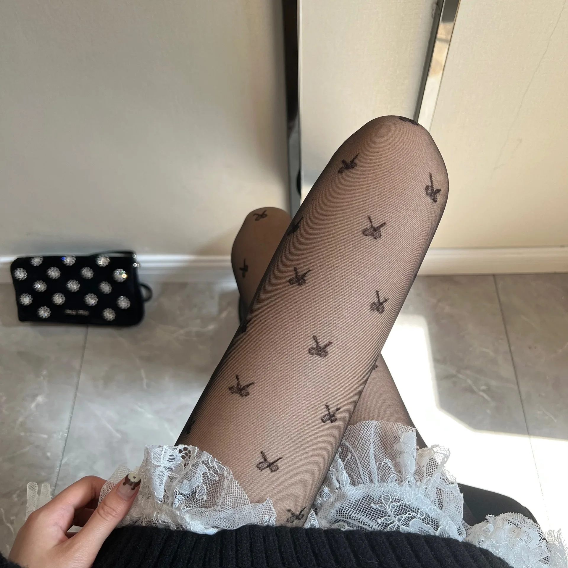 Sexy Women Tights Classic Small Polka Dot Silk Stockings Thin Lady Lace Vintage Faux Tattoo Stockings Pantyhose Elastic Hosiery