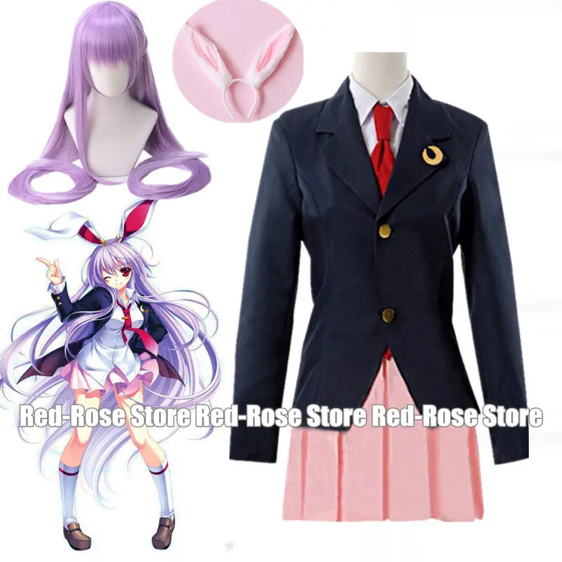 

Touhou Project Costume Adult Reisen Udongein Inaba Cosplay Girls Women School Uniform Dress Cosplay wigs headwear