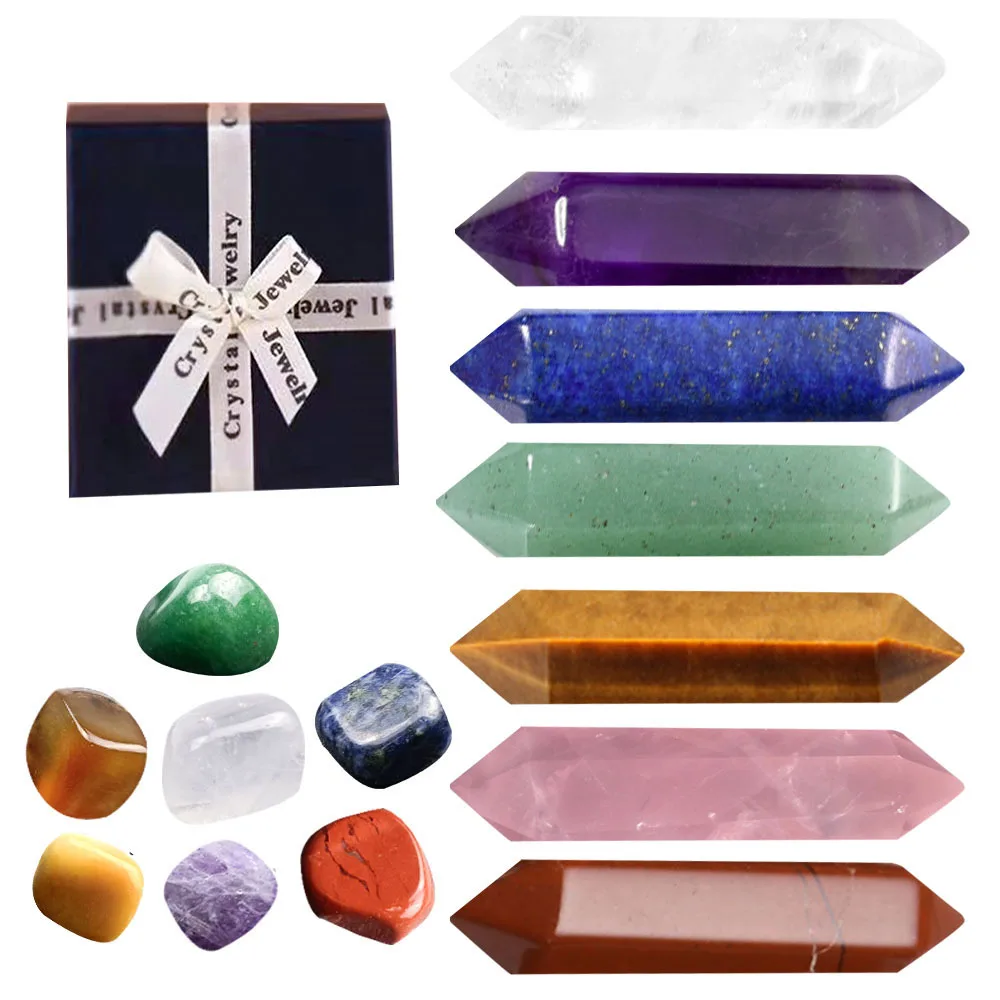 

5cm Hexagonal Pendant Pendulum Natural Reiki Amulet Healing Chakra Energy Crystal Stone Set with Gift Box Meditation DIY Jewelry