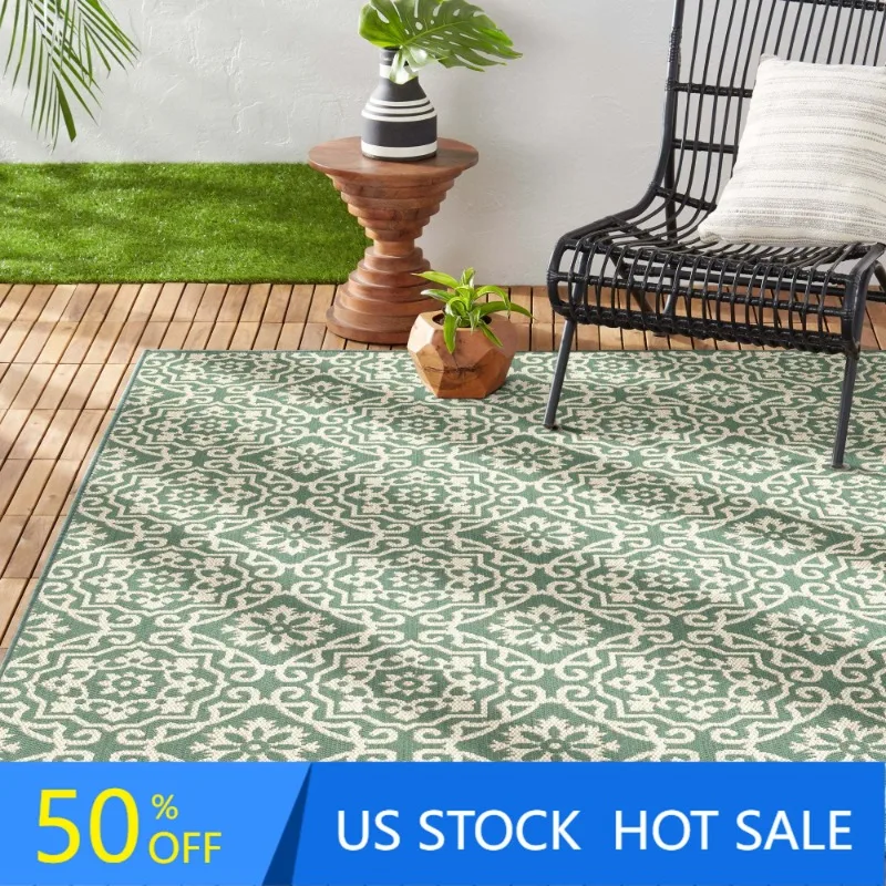 

Новый Йорк, внутренний/наружный коврик Danica с геометрическим рисунком, зеленый/бежевый, 5 '2' x7 '2'