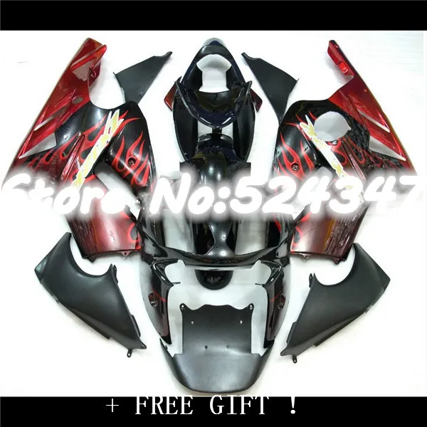 

Fei-Fairing kit for KAWASAKI Ninja ZX12R 02 03 04 zx12r Fairing parts ZX 12R 2002 2003 2004 Red flames black ABS Fairings set